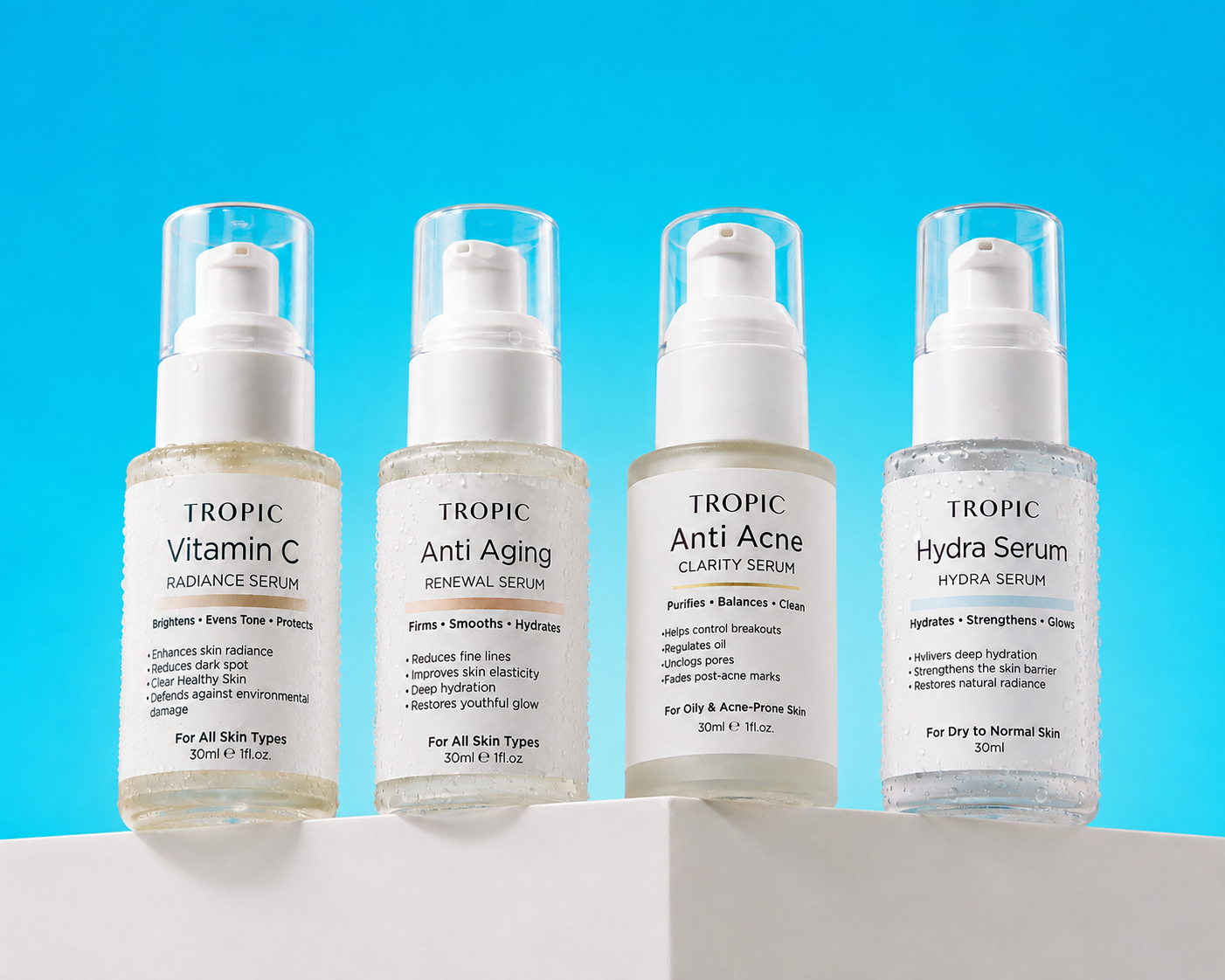 Tropic 4 Serum Bundle | Anti Acne, Vitamin C, Hydrating & Anti Aging